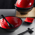 Unbreakable Ramen Bowl Set: 1 Large Japanese Style Melamine Ramen Bowl, Dipping Bowl, Chopsticks, Red-Black