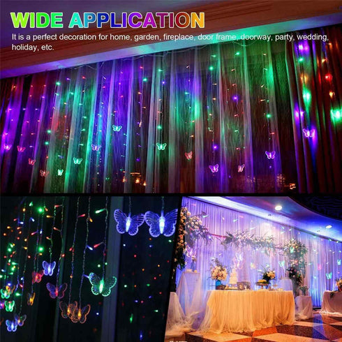 13FT 96 LED USB Powered Curtain Lights, Lainin 16 Butterflies Twinkle Lights 8 Modes Fairy String Lights for Party