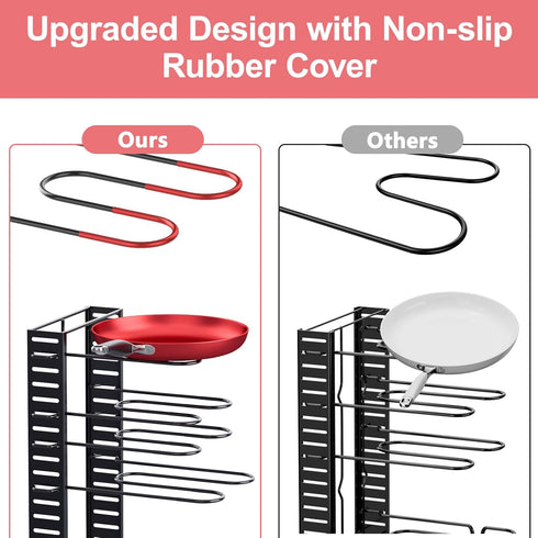 MUDEELA Pots and Pans Organizer Rack, 8-Tier Kitchen Storage Pot Racks, Adjustable Organizers with 3 DIY Methods