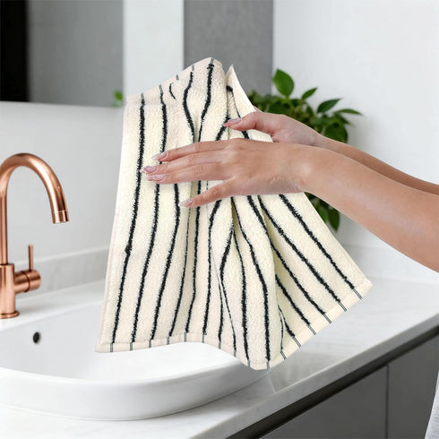 4 Pack, 13 13 Jacquotha Striped Cotton Washcloths x - Soft Wash Cloths for Bathroom, Kitchen, Gym, Face, Black