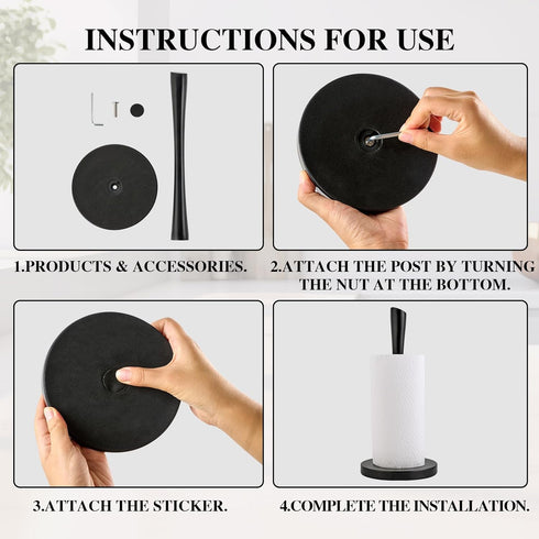 JOGREFUL Paper Towel Holder Stand for Kitchen, One-Handed Tear, Non-Slip Weighted Base, Black