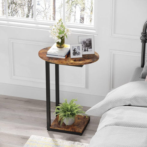 Hosfais Side Table Small End Table, C-Shaped Wood Sofa Table with Metal Frame for Living Room, Bedroom, Small Spaces