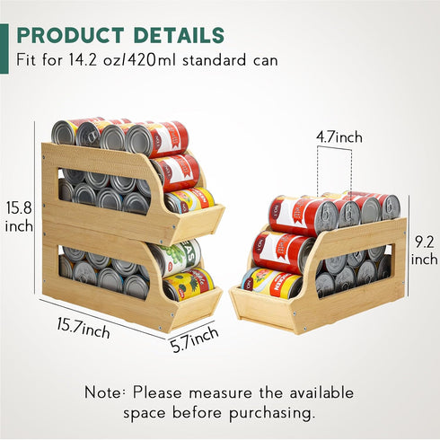 Bamboo Can Organizers and Storage for Pantry, Stackable Beverage Drink Holders, 2 Pack
