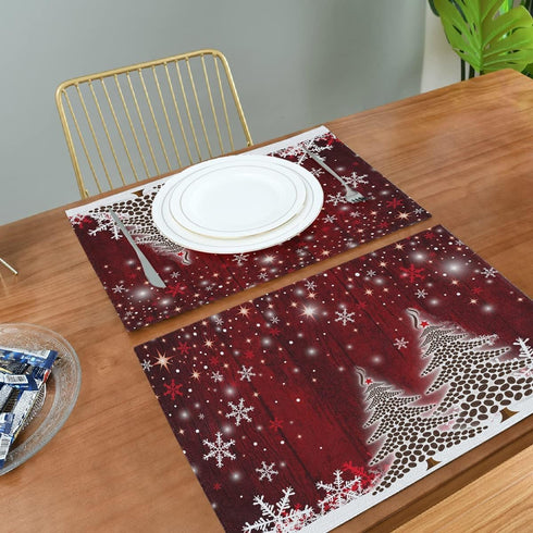 Christmas Tree with Snowflake Placemats Set of 6, Winter Holiday Kitchen Mat Dining Place Mat, Heat-Resistant