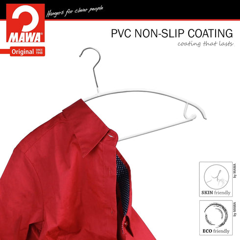Mawa by Reston Lloyd Non-Slip Metal Clothing Hanger, Model 42-U, White - Pack of 5 with Smooth Shoulder Support