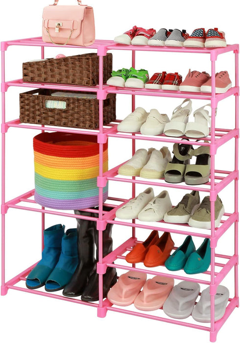 LNYZQUS 7-Tier Large Pink Shoe Rack, 24 -30 Pairs Tall Shoe Organizer