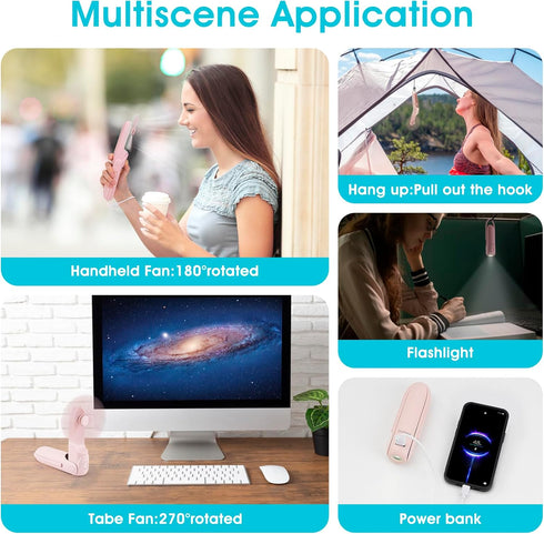 Pink Handheld Fan, Portable Bullet Shape 3000mAh USB Rechargeable 6 IN 1 Personal Fan for Travel