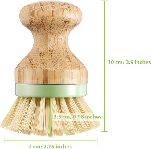 4 Pieces Bamboo Dish Scrub Brush, Wooden Round Scrubbers, Stiff Bristles for Wash Dishes, Kitchen