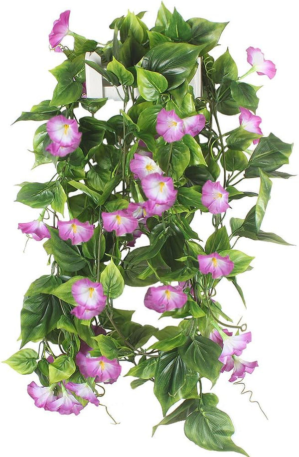 GTIDEA Artificial Vines - 2pcs 15Feet Morning Glory Hanging Plants, Silk Garland for Home Garden Decor