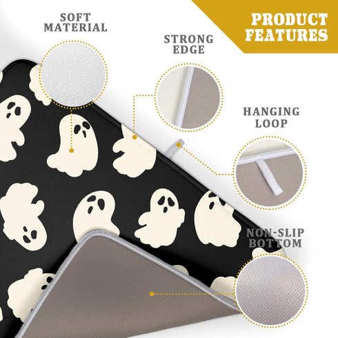 Halloween Dish Drying Mat, 18”x24” Absorbent Microfiber Ghosts Mat for Kitchen Counter, Reversible Fast Drying