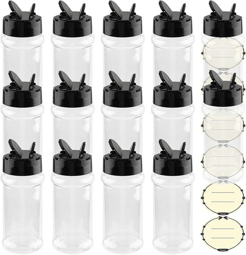 TUZAZO 3 oz Clear Plastic Spice Jar with Shaker Lids and Labels, Empty Spice Jars for Storing Spice and Seasoning