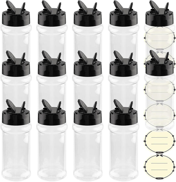 TUZAZO 3 oz Clear Plastic Spice Jar with Shaker Lids and Labels, Empty Spice Jars for Storing Spice and Seasoning