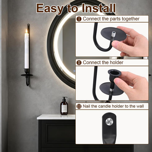 Set 2, Yollzey Candle Wall Sconces of Flameless Candles Black Wall Candle Holders with Remote Control, Battery Operated