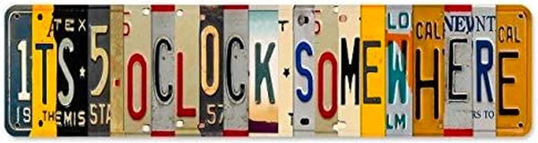Bar Signs for Bar Decor, It's 5 O'Clock Somewhere Sign, Funny Vintage Drinking Signs Gifts for Men, 16 x 4 Inches