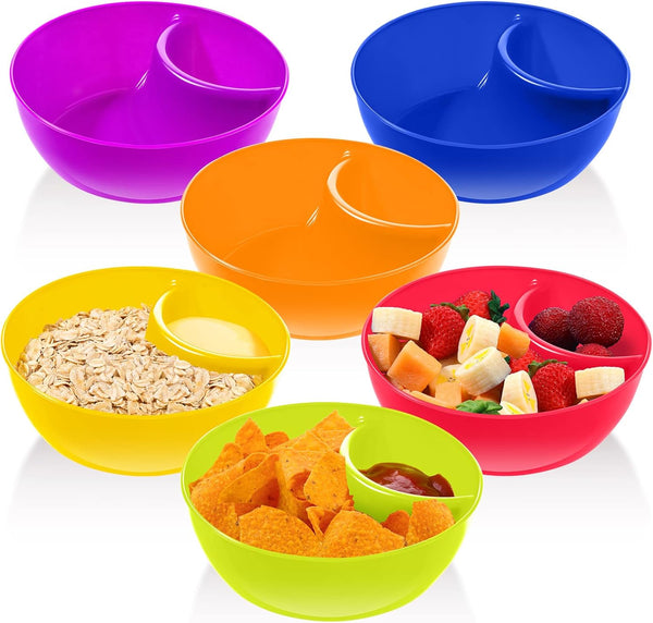 Weewooday Snack and Dip Bowls, 6 Pcs Stackable Plastic Bowls for Chips, Dips, Snacks, Microwave and Dishwasher Safe (6
