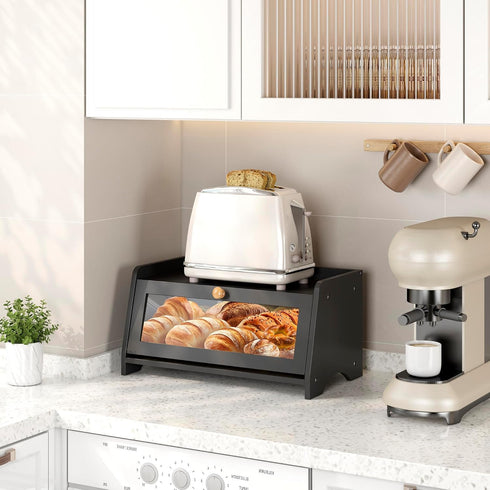 Countertop, JANSNIMEN Bread Box for Kitchen Large Bread Container Storage, Wooden Farmhouse Bread Box with Window Bread