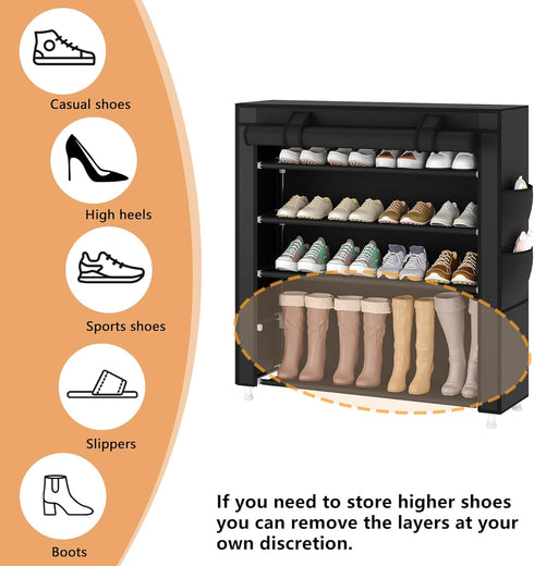 5-Tier 20-25 Closet Laiensia Vertical Shoe Rack Organizer, Space Saving Shoe Storage Organizer, Non-Woven Cover Shoe