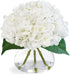 Hydrangea Artificial Flowers in Glass Vase, White Silk Fake Flowers Silk Centerpiece