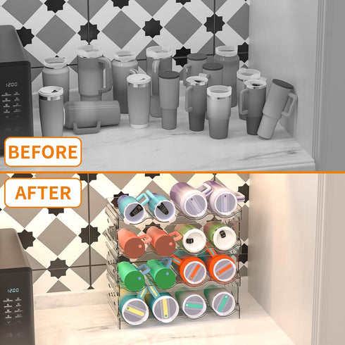 Clear Water Bottle Organizer, 4 Pack Stackable Bottle Storage Rack for Wine and Tumbler, Cabinet Organization