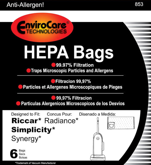 Generic Replacement Upright Bags Type X, Compatible with Riccar, 6 Pack