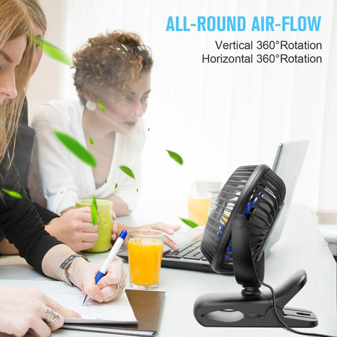 BESKAR USB Clip on Fan, Portable Small Fan with Cord, 3 Speeds Strong Airflow, Sturdy Clamp for Desk