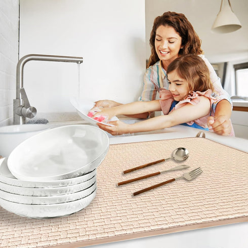 2 Pack XXL Large Microfiber Dish Drying Mat, 24*17 inch Absorbent Pad for Kitchen Countertops, Sinks (Beige)