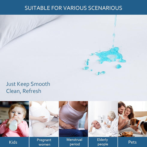 Moonsea Waterproof Mattress Protector Twin Extra Long (XL), Smooth Top Cover for Kids, Breathable Fitted Sheet