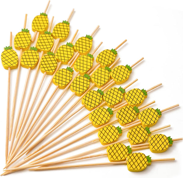 PuTwo Cocktail Picks - Handmade Bamboo Toothpicks, 100pcs, 4.7" in Yellow Pineapples