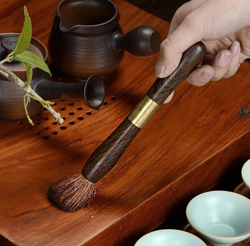 Puer Tea Knife - Vintage Stainless Steel Tea Pick with Wooden Handle & Teapot Brush for Breaking Puerh Cakes (Dark