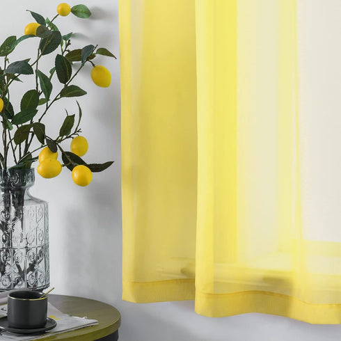 DUALIFE 72 Inches Yellow Curtains for Bedroom, Set of 2 Panels, Grommet Semi Voile Light Filtering Sheer Curtains 52x72