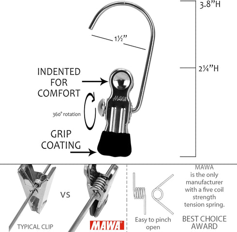 Mawa by Reston Lloyd Accessory Portable Non-Slip Semi Round Single Hook Clothes Pins/Clips for Laundry or Travel, Style
