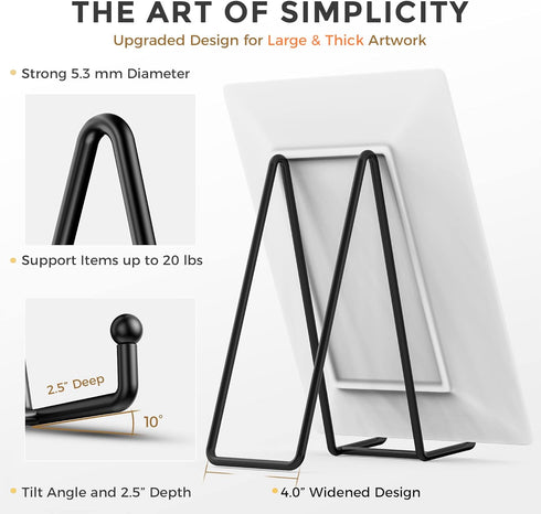 TR-LIFE 4 Pack 10 Inch Large Plate Stands for Display, Metal Plate Holder Stand + Picture Stand + Small Easels
