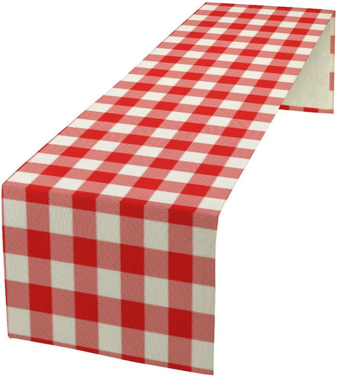DDCBNS Buffalo Plaid Table Runner,Classic Red and White Farmhouse Table Runner Checkered Table