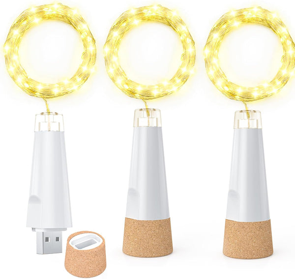 Bottle Lights, 20 LED Fairy Lights Battery Operated USB Rechargeable 2024 Upgraded