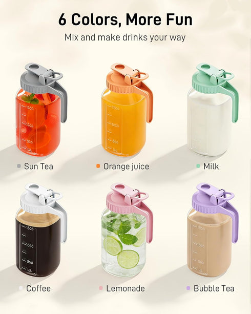 64 oz Glass Pitcher with Lid, Large Wide Mouth Mason Jar with Pour Spout, White Sun Tea Glass Jar for Outside