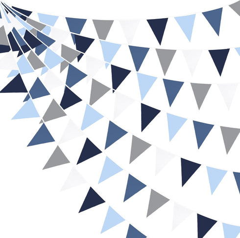 32Ft Deep Blue Royal Triangle Flag Pennant Bunting Fabric Garland for Nautical Pirate, Wedding, Birthday, Baby Shower