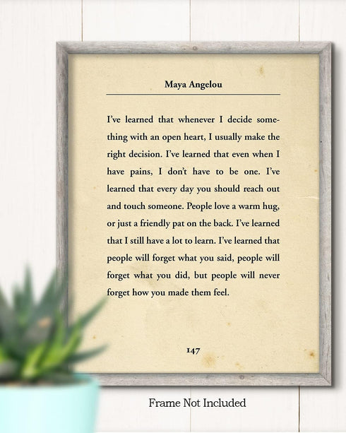 Govivo I've Learned... - Maya Angelou Book Quote Wall Art Decor Print on Beige Background - Unframed 8x10 Artwork