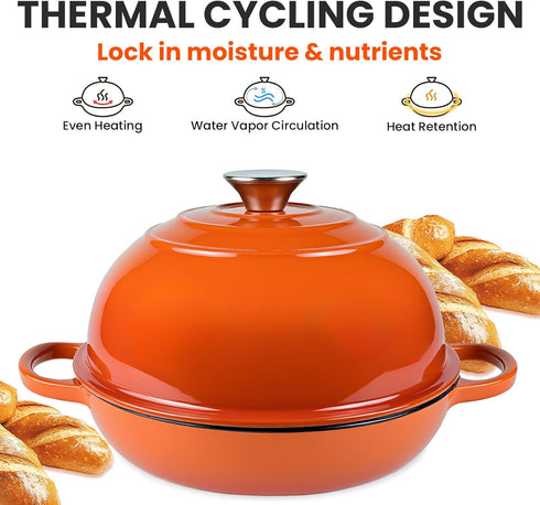 500F, 6 Dutch Oven for Bread Baking, Bread Oven, Enameled Cast Iron Dutch Oven, Bread Pot with Dome Lid, Oven Safe up