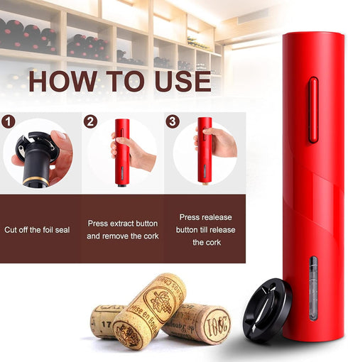 COKUNST Electric Wine Opener, Cordless Wine Bottle Corkscrew with Foil Cutter, Battery Operated for Kitchen Party Home