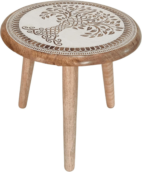 3) VANIYA CRAFTS Wooden Engraved Fold-able Side Table/End Table/Plant Stand/Stool for Living Room Bedroom Restaurant
