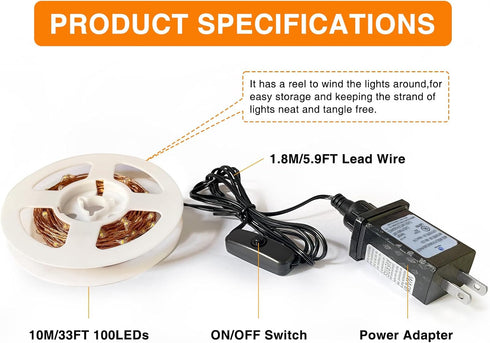 Efirisey in,33Ft 100 Fairy Lights Plug LEDs Copper Lights Warm White,Christmas Lights Indoor Outdoor,Led Fairy String