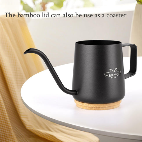 MERMOO YILAN Gooseneck Kettle - Black 350ml Stainless Steel Pour Over Coffee Kettle with Lid, Hand Drip Coffee Pot