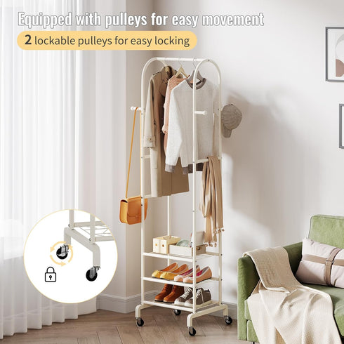 Furshus 4 Garment Rack with Wheels,Small Metal Coat Rack With Hooks,Freestanding Heavy Duty Clothing Rack with Shoe