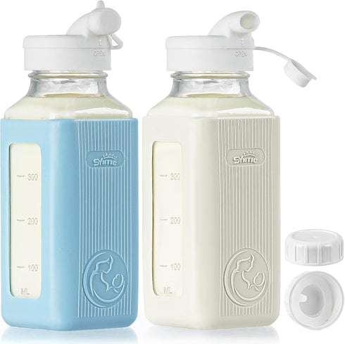 Syntic 2 Pack 16 Oz Glass Breastmilk Storage Bottle with Airtight Lids