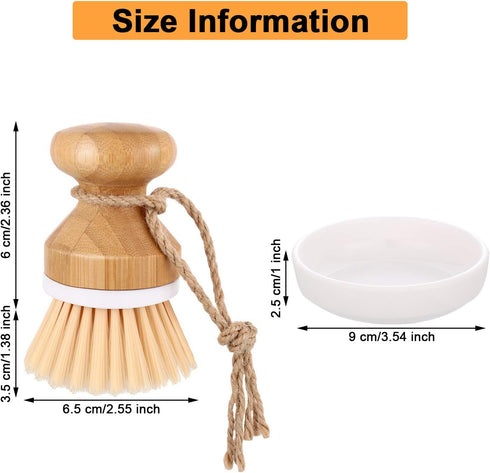 3 1 Boao Pieces Bamboo Dish Scrub Brush and Holder Natural Wooden Kitchen Cleaning Scrubbers Durable Bamboo Palm
