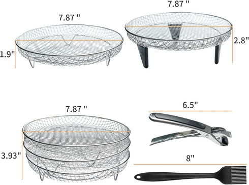 Air Fryer Racks Stainless Steel 11Pcs Air Fryer Universal Accessories, 3 Layer Stackable Dehydrator Racks With Oil Brush and Clamp, Air Fryer Basket Tray Fit Air Fryer, Oven, Pressure Cooker