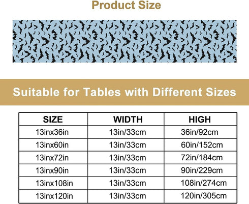 Nitmbi 13x36inch Halloween Table Runner,Silhouette Black Bats Pattern Retro Table Runner for Coffee Table Dining Room