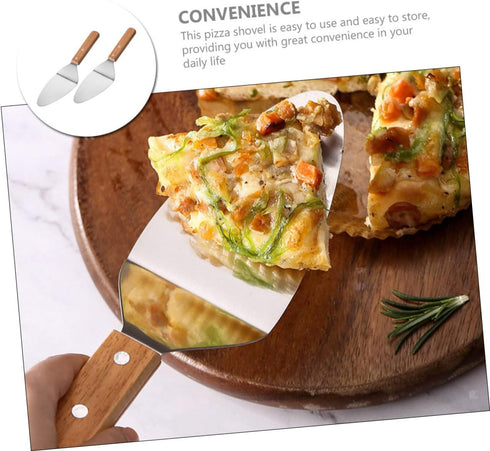 2Pcs Wooden Handle Pizza Shovel, Metal Spatula for Baking, Grilling, and Serving Pizza and Cake