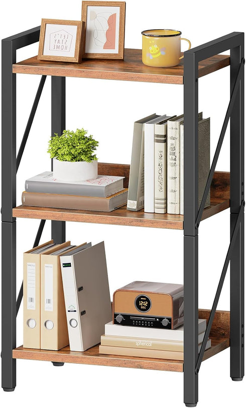 HOOBRO Bookshelf, 3-Tier Industrial Bookcase, Book Shelf Storage Organizer, Small Bookshelf with