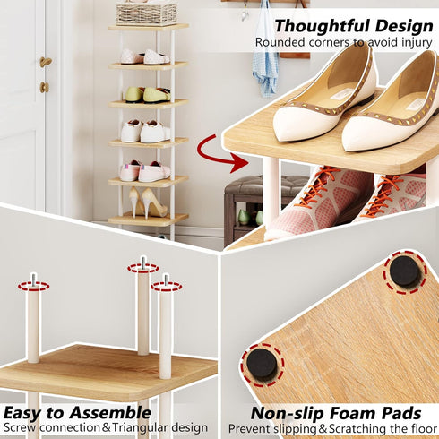 AZERPIAN Shoe Rack (7 Tier) - Vertical Storage Organizer, Narrow Metal Slim Shelf for Closet, Entryway, Bedroom, White